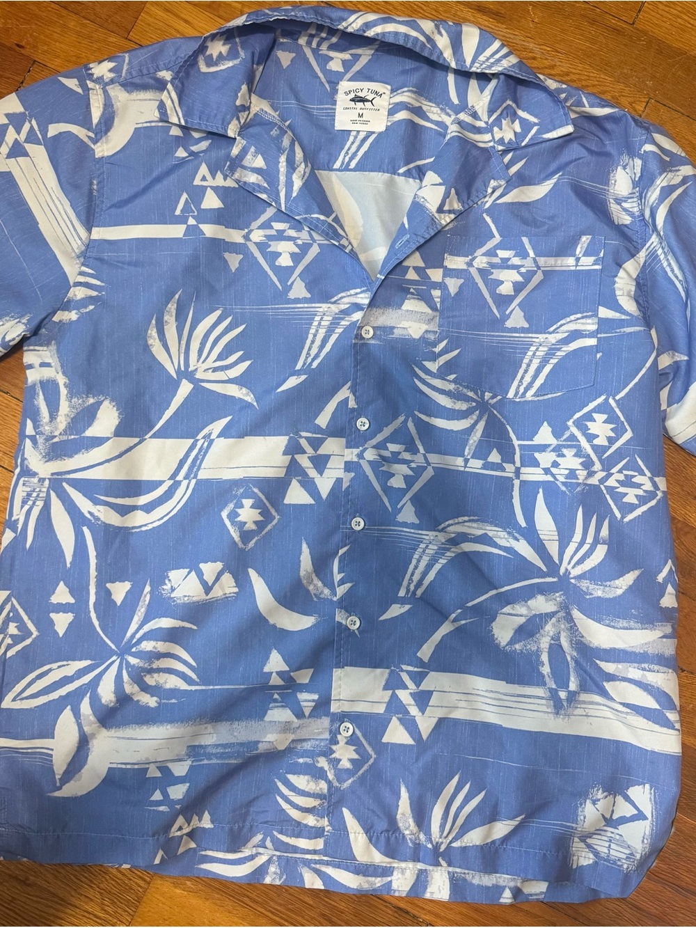 Spicy Tuna Blue Floral-Print Casual Button-Down Shirt - Men